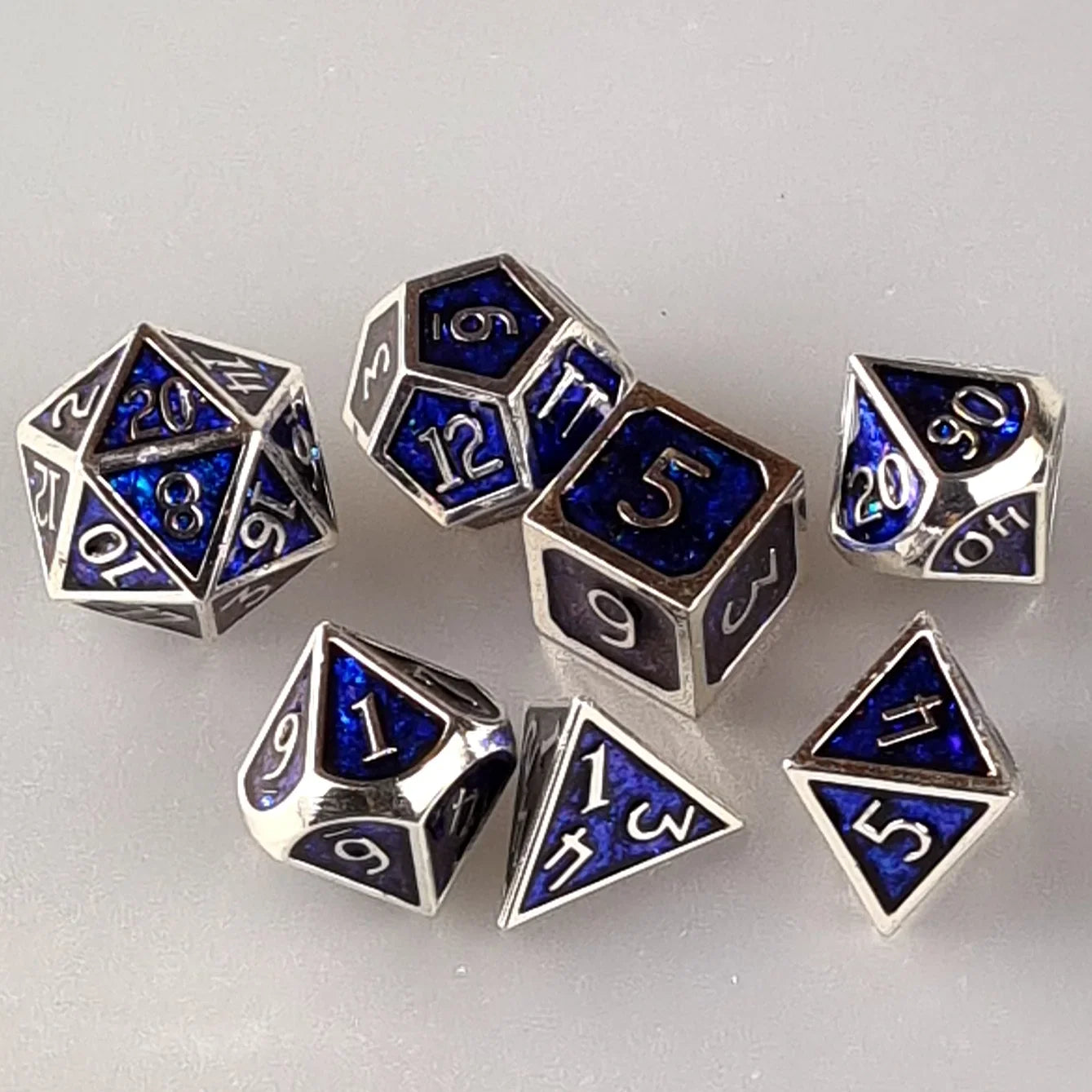 Glittering Cobalt Metal DnD Dice Set DiceBag.co.uk