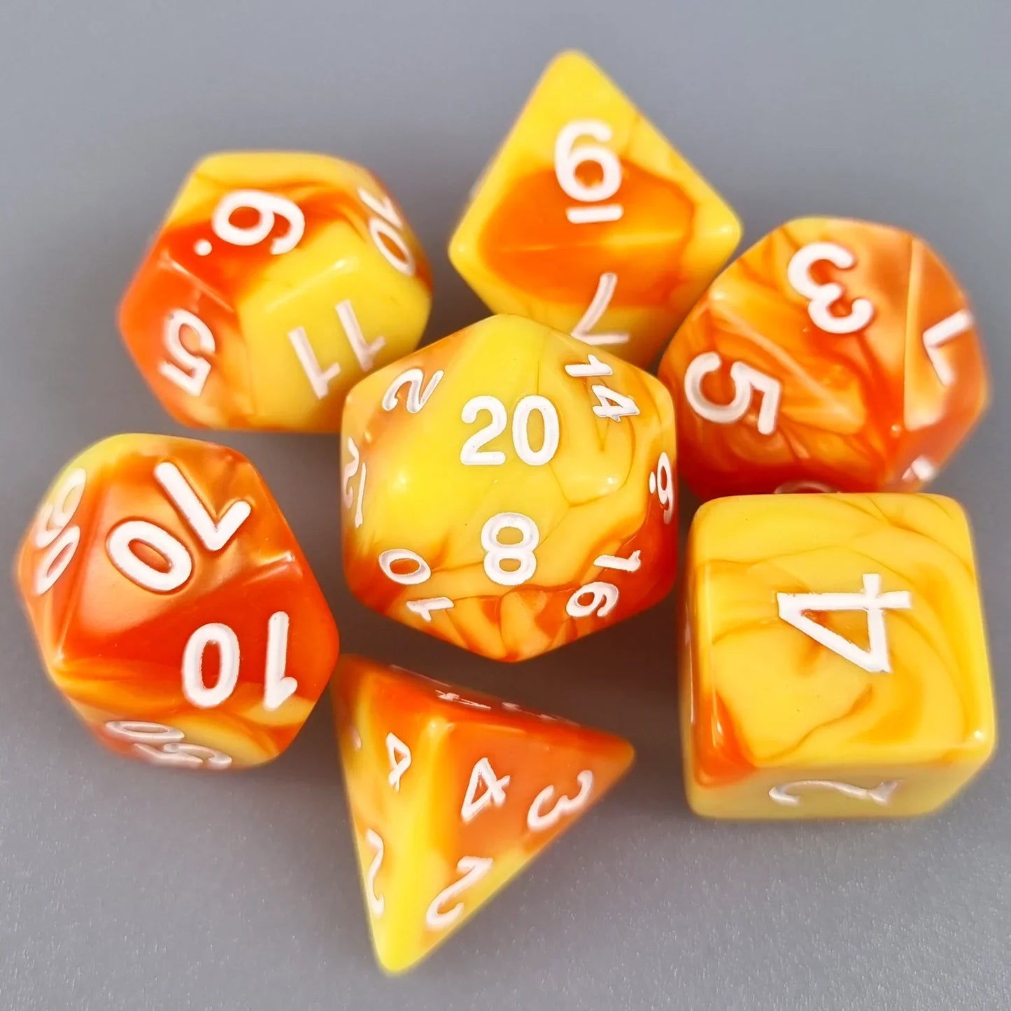 Orange & Yellow Dual Swirl Dungeons & Dragons Dice Set DiceBag.co.uk