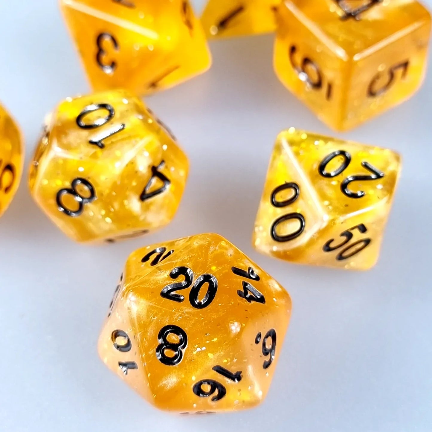 Yellow Translucent Glitter Dungeons & Dragons Dice Set DiceBag.co.uk