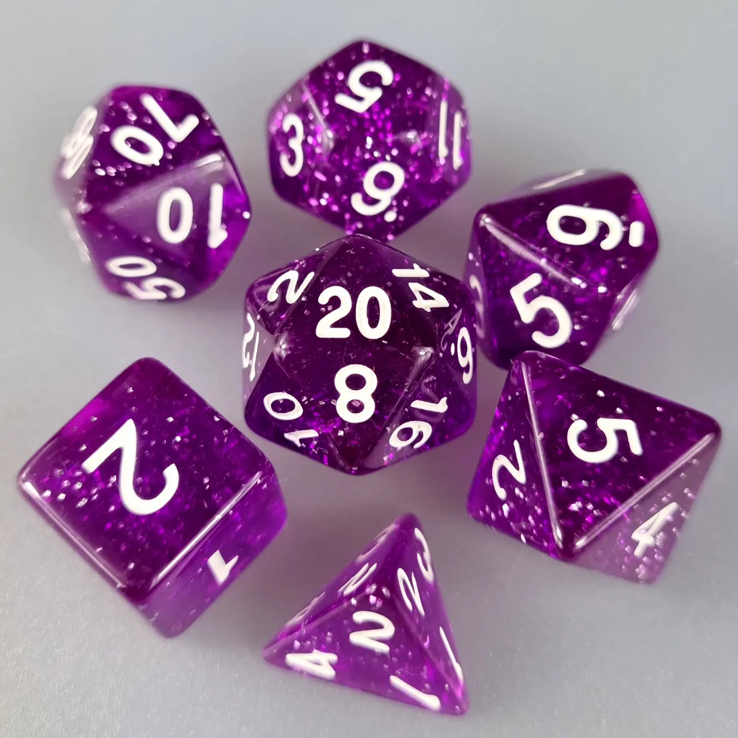Purple Translucent Glitter Dungeons & Dragons Dice Set DiceBag.co.uk