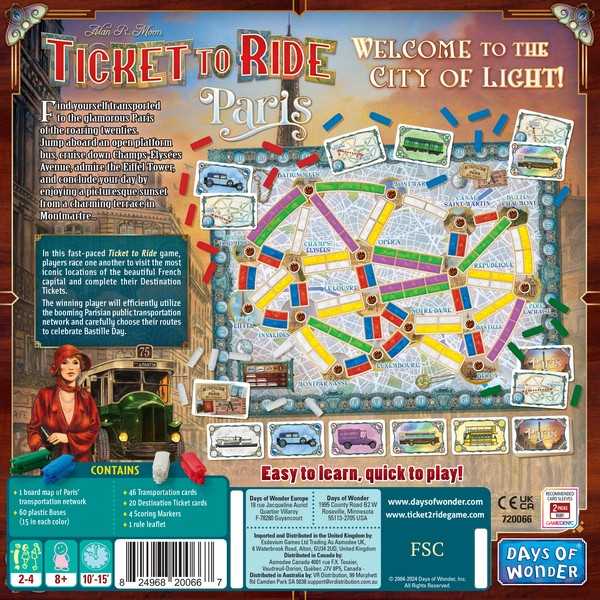 Ticket To Ride: Paris Board Game Days of Wonder