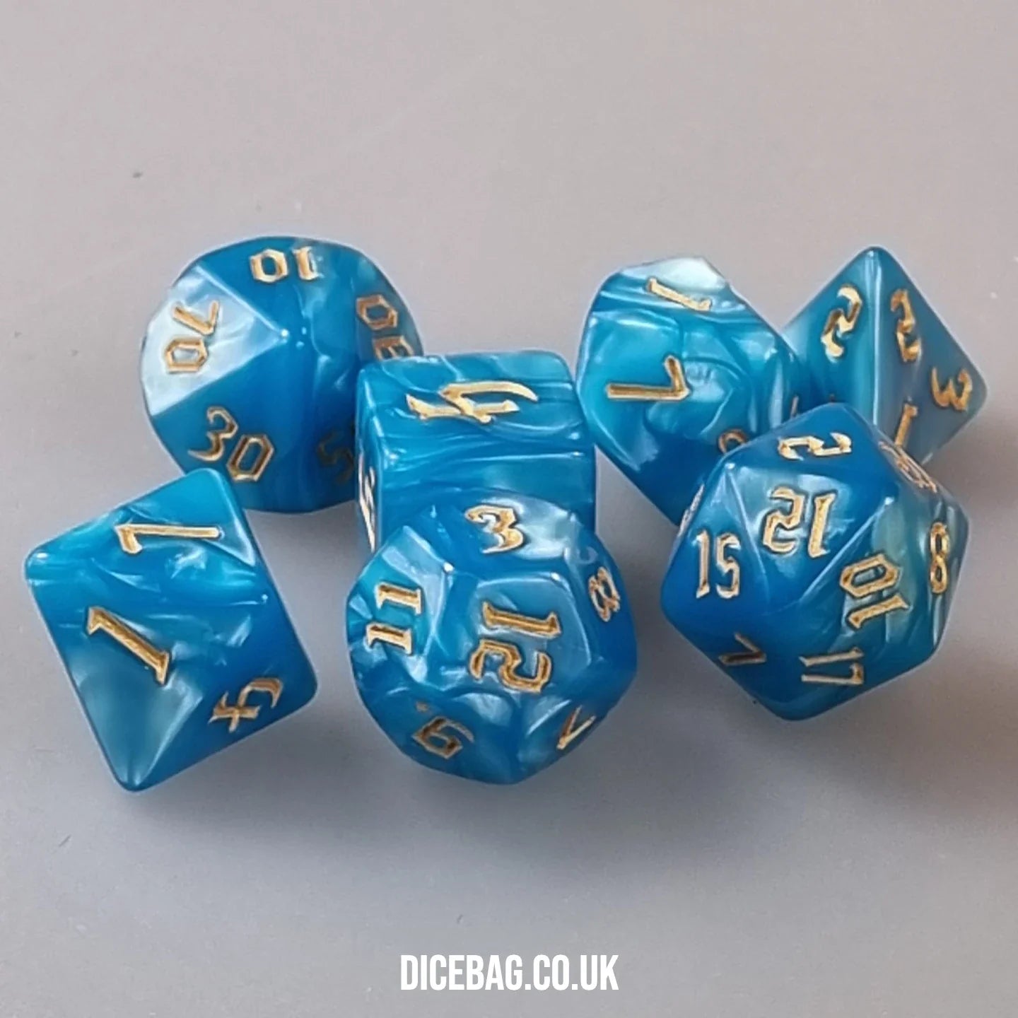 Aquapolis - Sky Blue Marbled Acrylic Polyhedral Dungeons & Dragons Dice Set Dice Set Udixi