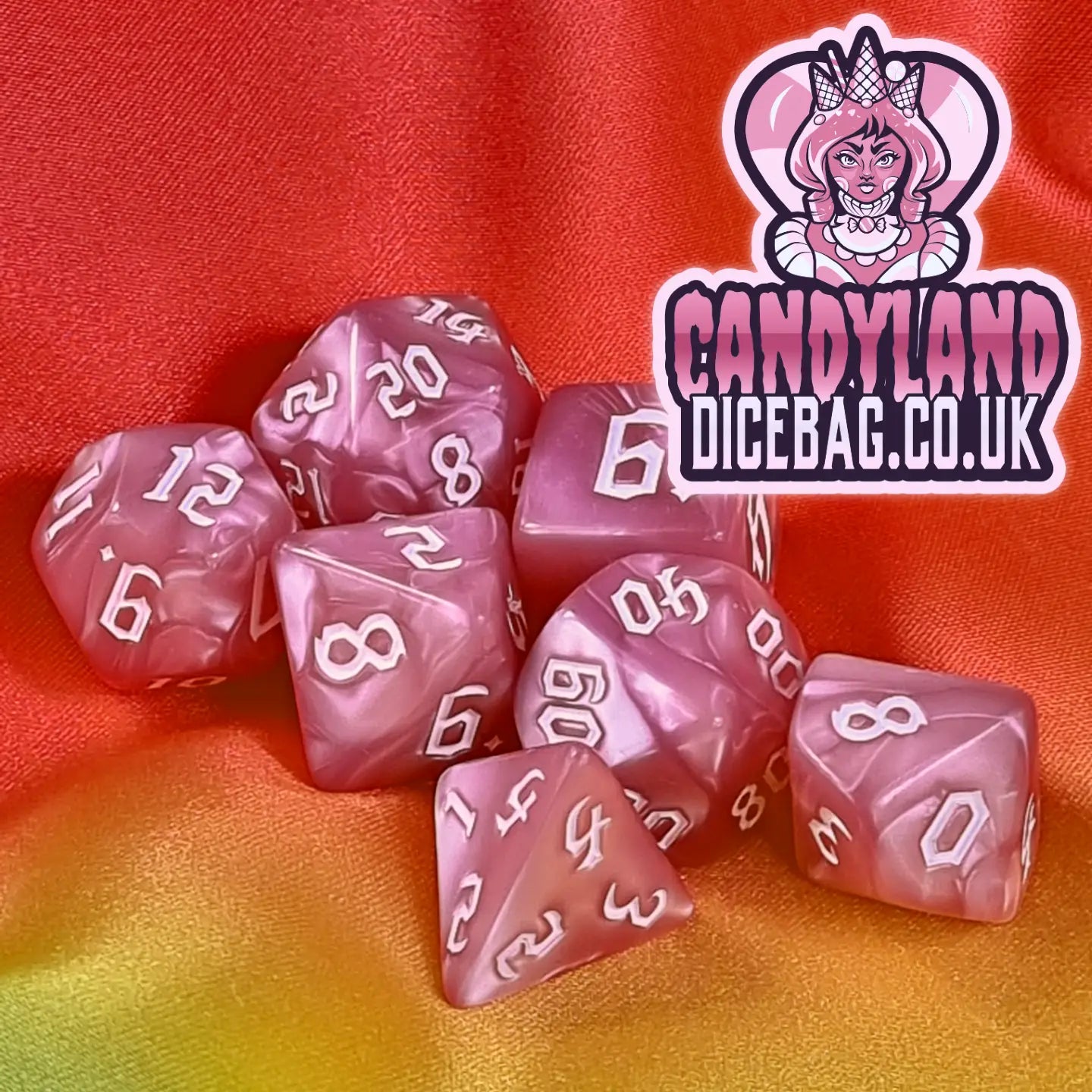 Candyland - Pink Acrylic Dungeons & Dragons Polyhedral Dice Set Dice Set Udixi