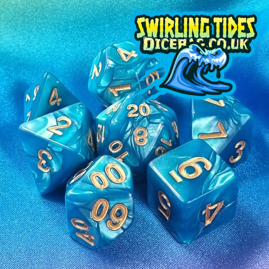 Swirling Tides - Blue Acrylic Polyhedral Dungeons & Dragons Dice Set Dice Set Udixi