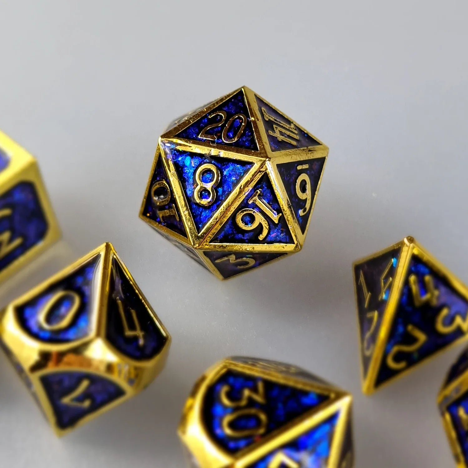 Glittering Sapphire Metal DnD Dice Set  DiceBag.co.uk