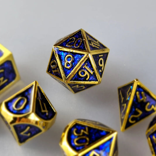 Glittering Sapphire Metal DnD Dice Set  DiceBag.co.uk