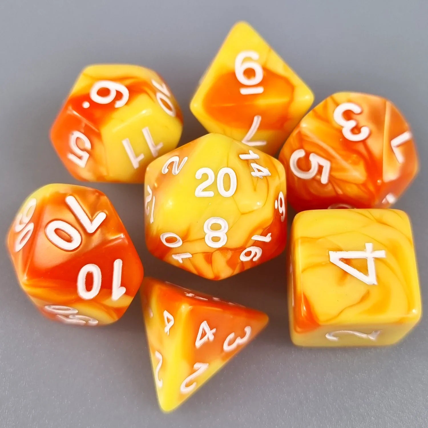 Orange & Yellow Dual Swirl Dungeons & Dragons Dice Set  DiceBag.co.uk