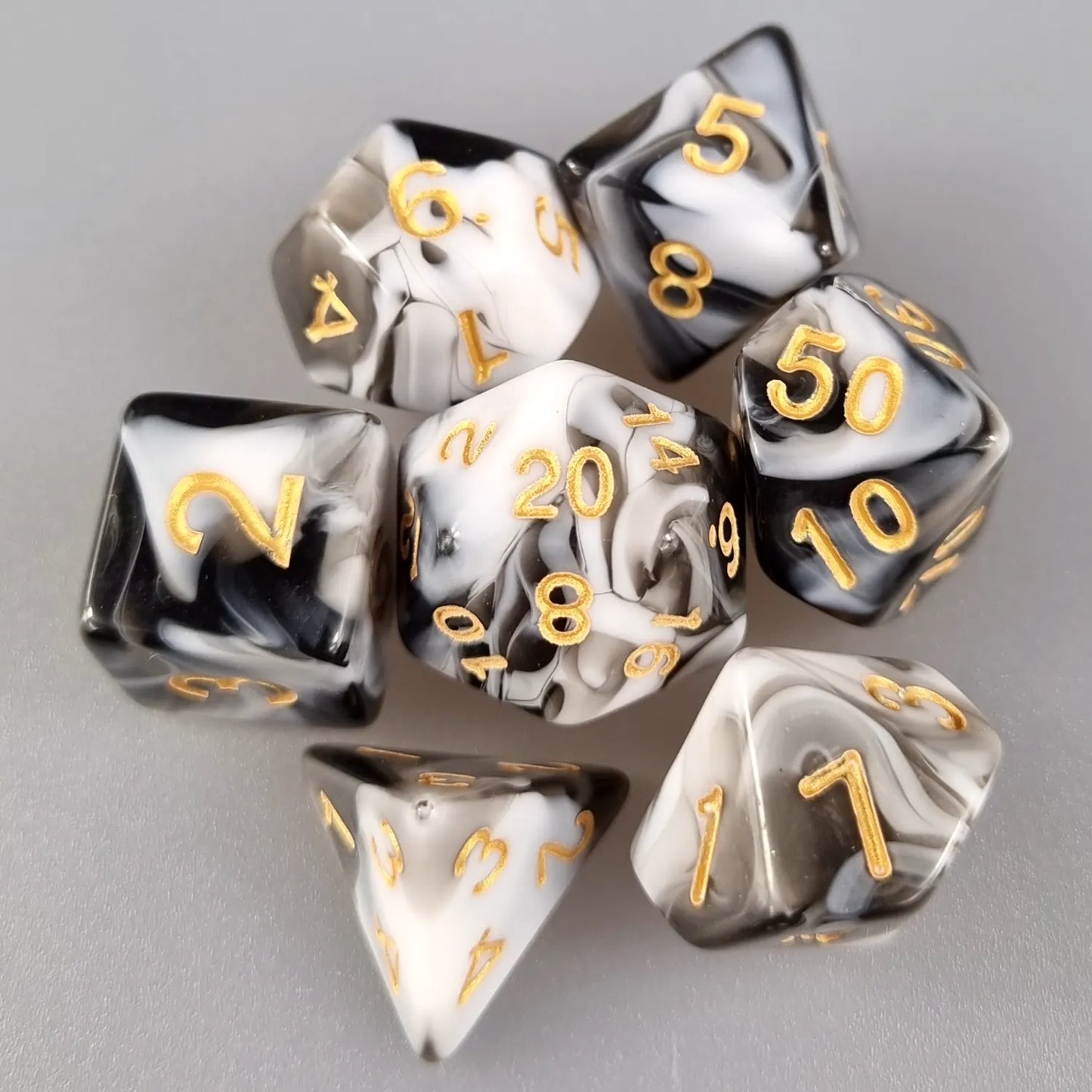 White & Black Dual Swirl Dungeons & Dragons Dice Set  DiceBag.co.uk