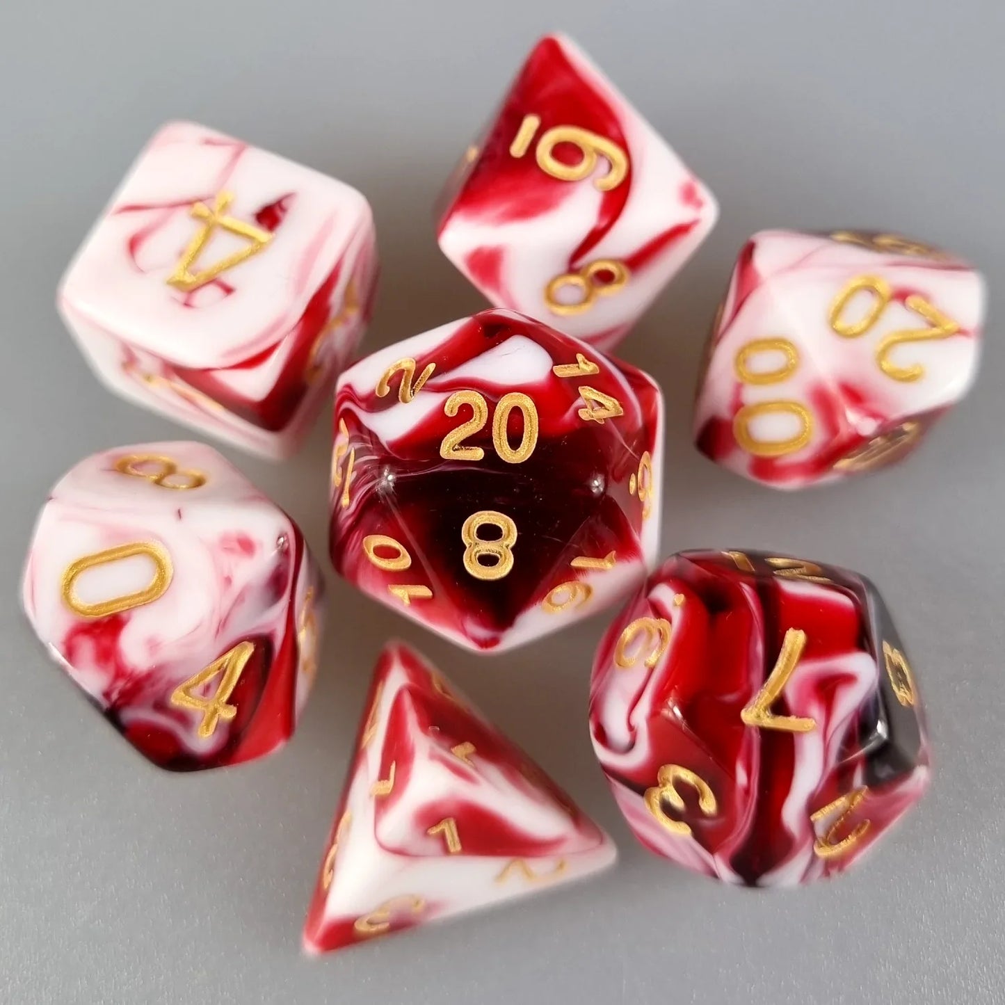 White & Red Dual Swirl Dungeons & Dragons Dice Set  DiceBag.co.uk