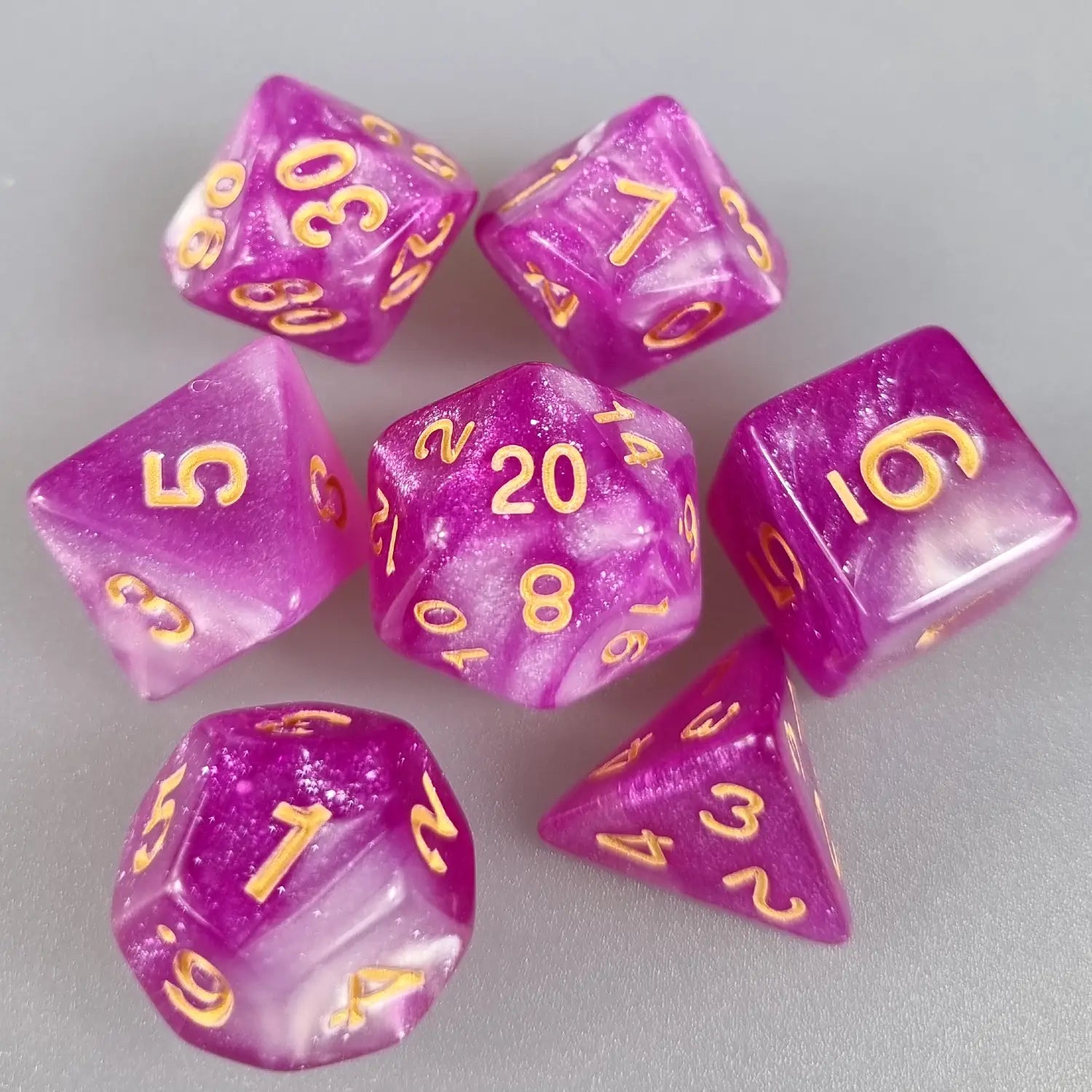 Pink & White Cosmos Dungeons & Dragons Dice Set  DiceBag.co.uk