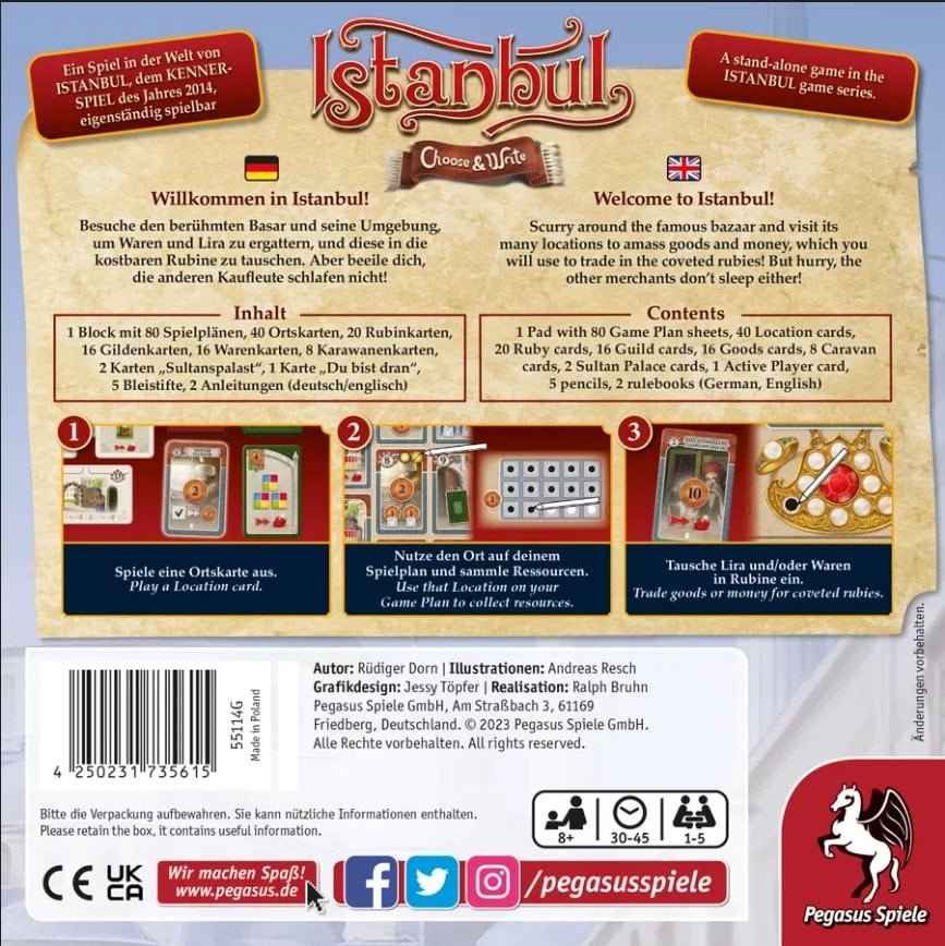 Istanbul Choose & Write Board Game Pegasus Spiele