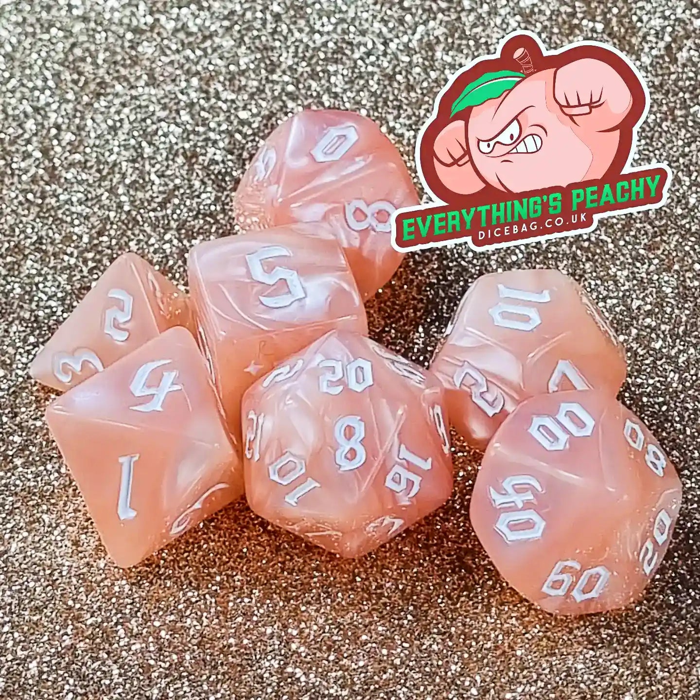 Everything's Peachy - Acrylic Dungeons & Dragons Poly Dice Set - Light Pink Dice Set Udixi