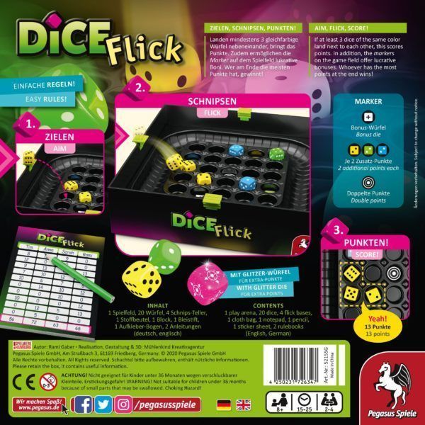 Dice Flick Board Game back of the box