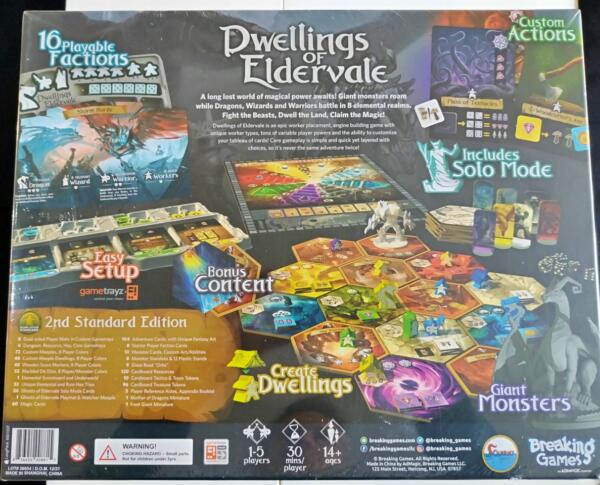 Dwellings of Eldervale - English second Standard edition will be released direct to retail Second Edition represents a reorganization of components that came in the initial (Kickstarter) printing. All available components are being split into discrete, unique sets of components that have no overlap or duplication. Deluxe and Legendary components are now separate sets of components available in upgrade kits.